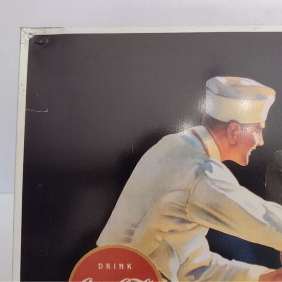 Vintage Drink Coca Cola Delicious And Refreshing Metal Sign Advertising Repo - Picture 3 of 7